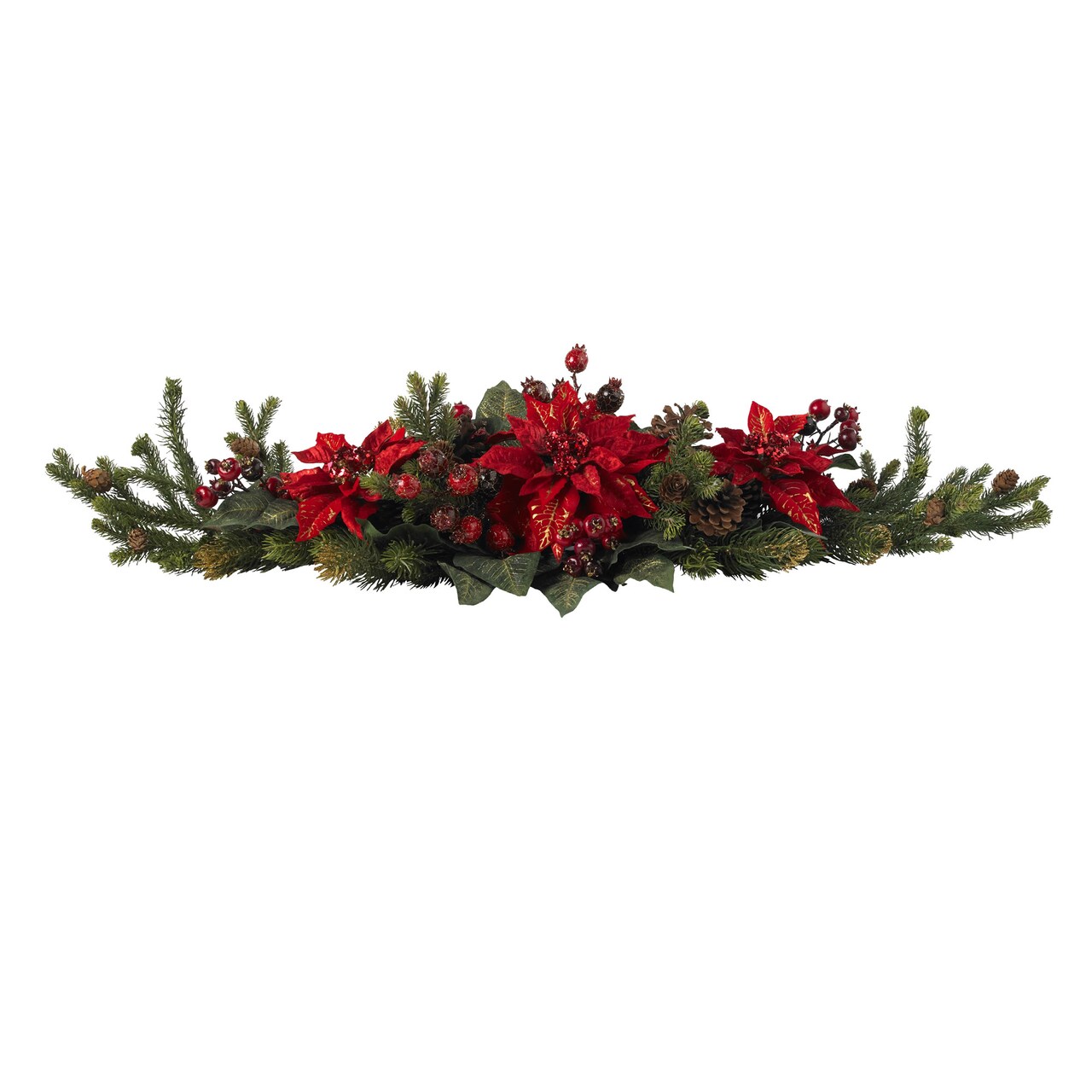 Nearly Natural 36" Poinsettia and Berries Artificial Floral Christmas Centerpiece